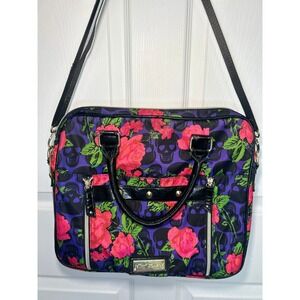 Betsey‎ Johnson Laptop Bag Skull Rose Floral Purple Pink Messenger Crossbody Bag